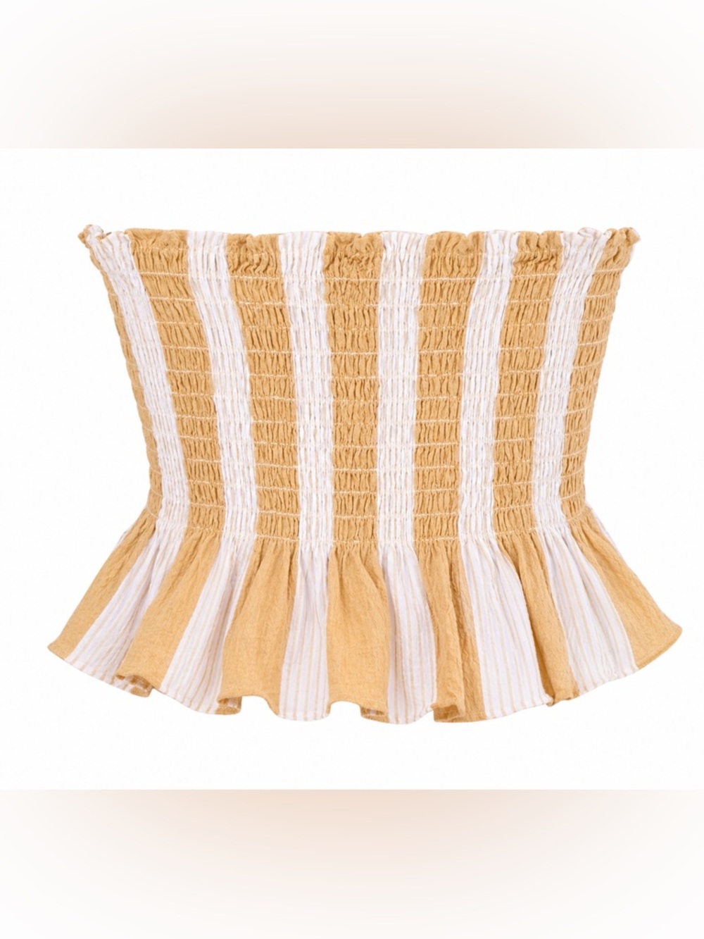 American Eagle Outfitters Mustard and White Smocked Strapless Top